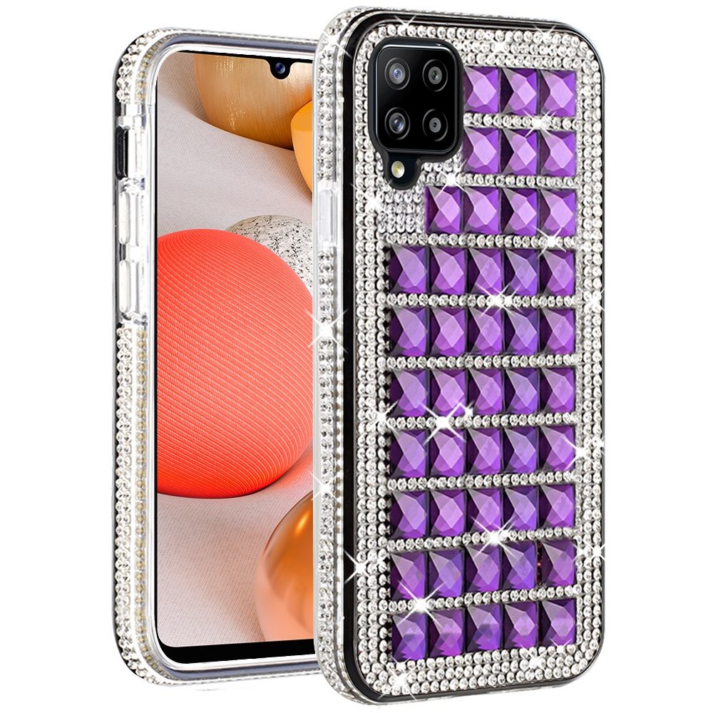 For Samsung Galaxy A42 5G Fashion Luxury 3D Bling Diamonds Rhinestone Jeweled Shiny Crystal Sparkle Hybrid TPU Bumper Hard Phone Case Cover