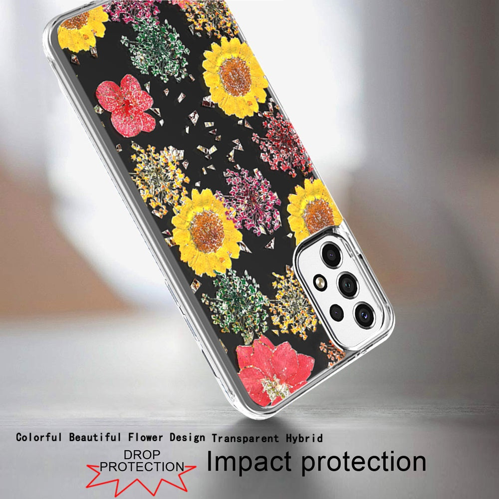 For Samsung Galaxy A33 5G Glitter Floral Print Pattern Clear Design Shockproof Hybrid Fashion Sparkle Rubber TPU Bumper Phone Case Cover