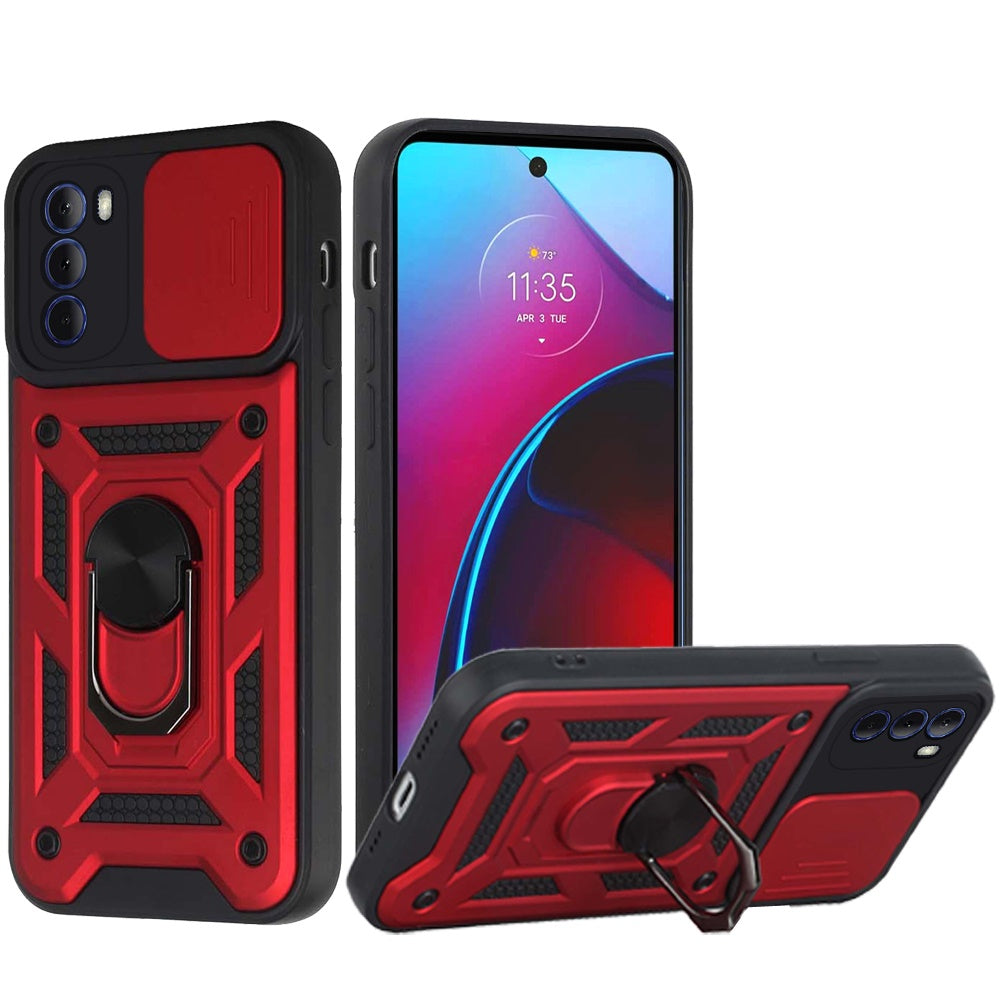 For Motorola Moto G Stylus 2022 4G Hybrid Cases with Slide Camera Lens Cover, Ring Holder Kickstand Rugged Dual Layer Phone Case Cover