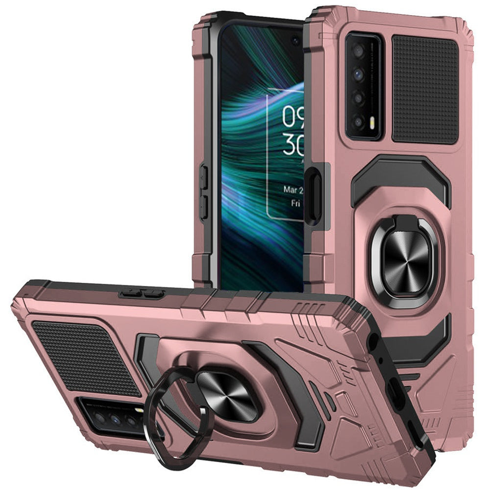 For TCL Stylus 5G Hybrid Dual Layer with Rotate Magnetic Ring Stand Holder Kickstand, Rugged Shockproof Armor Protective Phone Case Cover