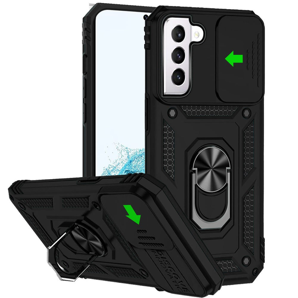 For Samsung Galaxy S22 /Plus Ultra Hybrid Case with Camera Lens Protection & 360° Rotate Ring Kickstand, Soft Edge TPU Hard Bumper Phone Case Cover