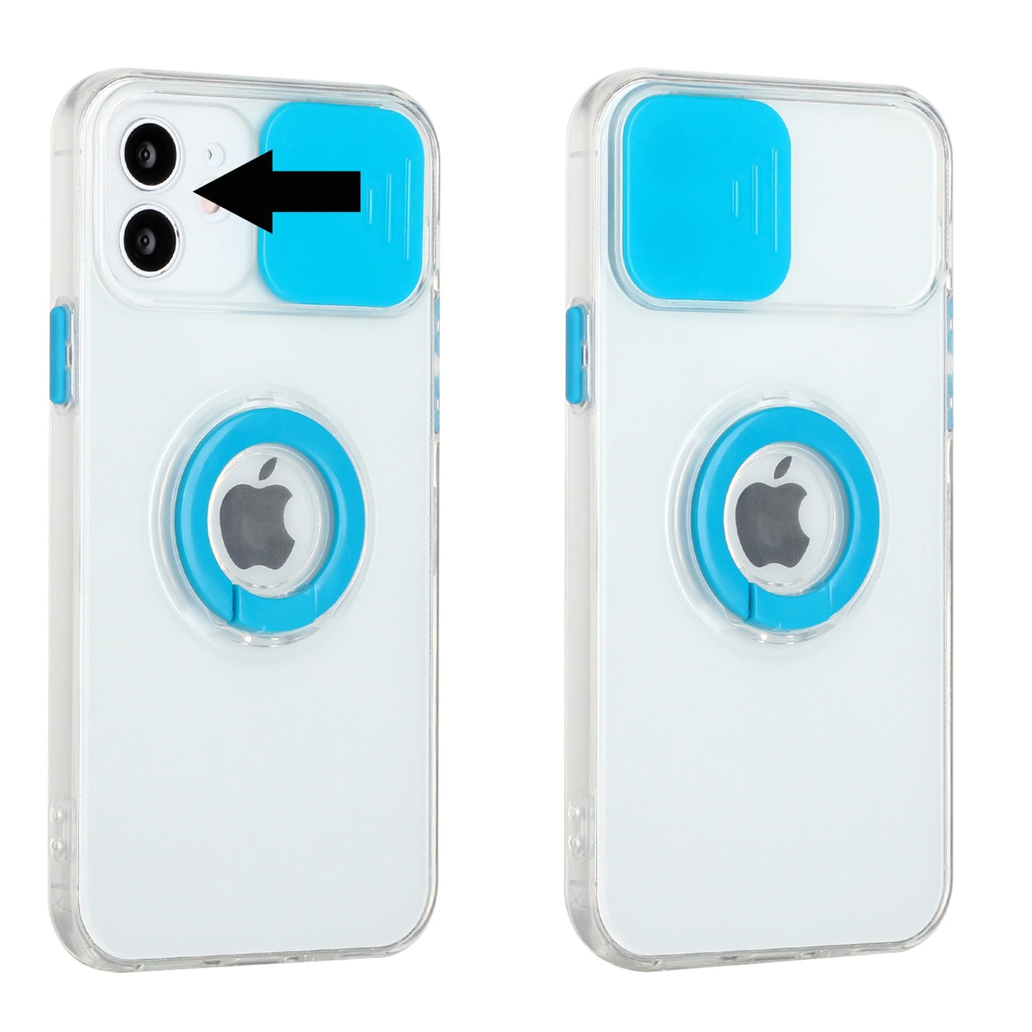 For Apple iPhone 13 Pro Max (6.7") Transparent Cases with Ring Stand & Camera Window, Slide Lens Protection Hybrid Shockproof Phone Case Cover