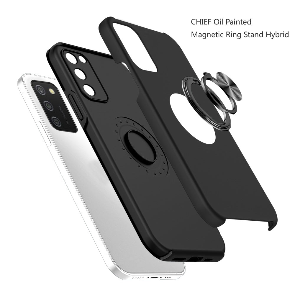 For Samsung Galaxy A02S Hybrid 360 Degree Rotatable Metal Invisible Ring Stand Holder Fit Magnetic Car Mount Shockproof Slim Phone Case Cover