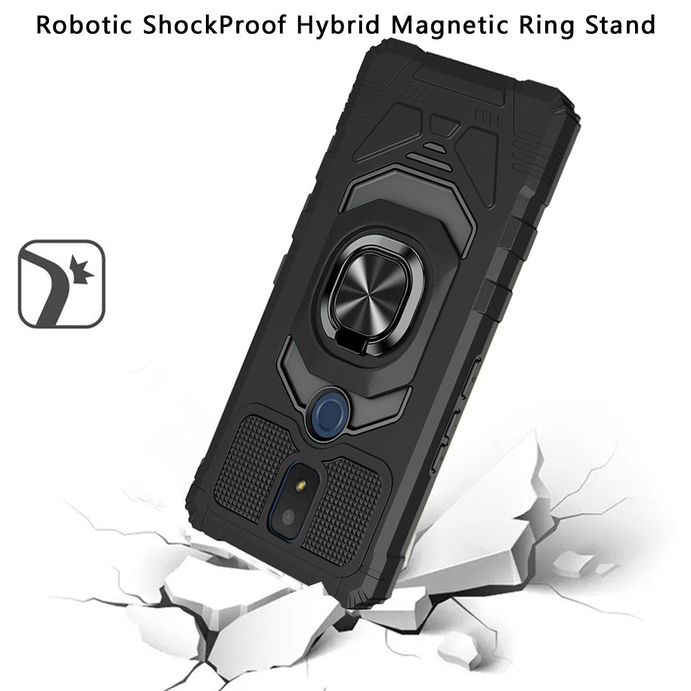 For Cricket Icon 3 Hybrid Dual Layer with Rotate Magnetic Ring Stand Holder Kickstand, Rugged Shockproof Anti-Scratch Protective Phone Case Cover