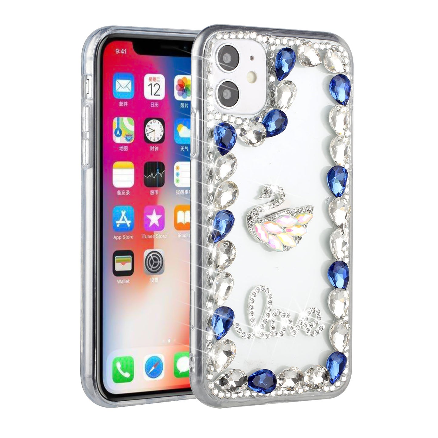 For Apple iPhone 11 (6.1") Bling Clear Crystal 3D Full Diamonds Luxury Sparkle Rhinestone Hybrid Protective Phone Case Cover