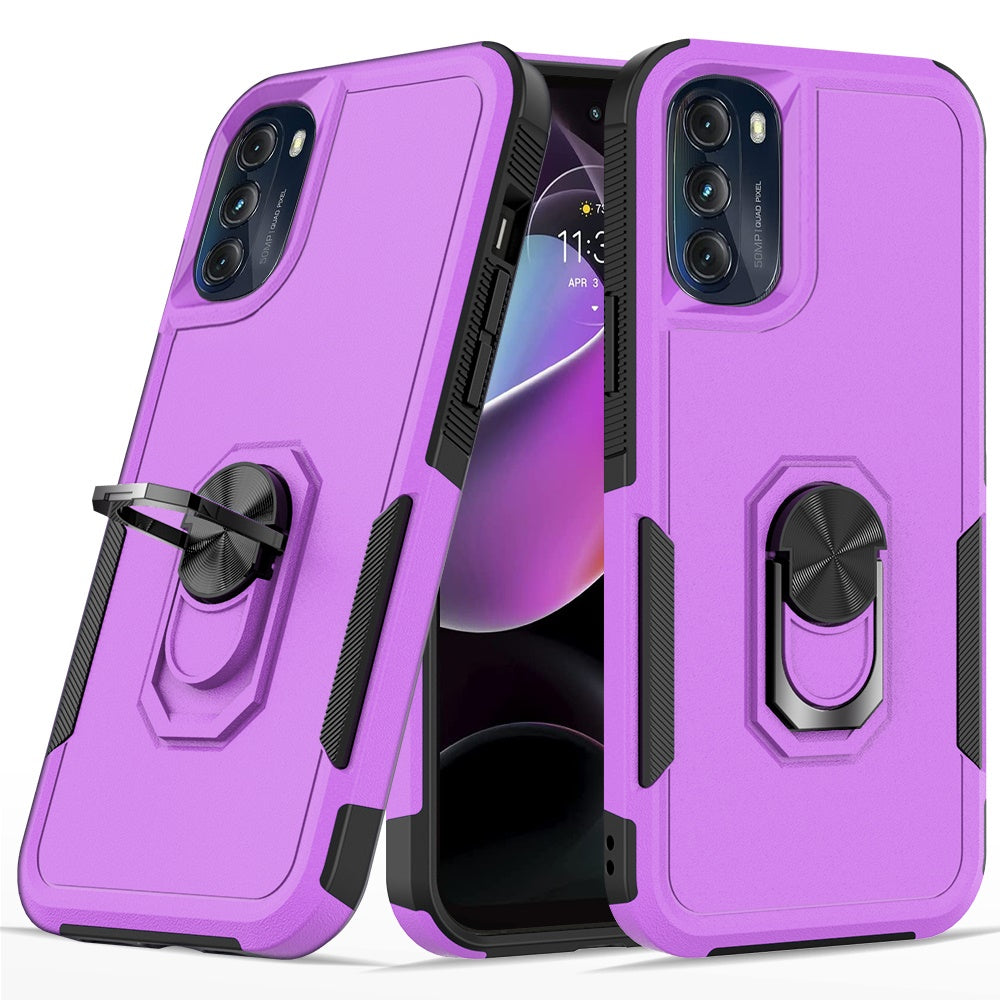 For Motorola Moto G 5G 2022 Hybrid Rugged Hard Drop-Proof 3 Layer Protection Military Grade Armor with Metal Ring Stand Phone Case Cover