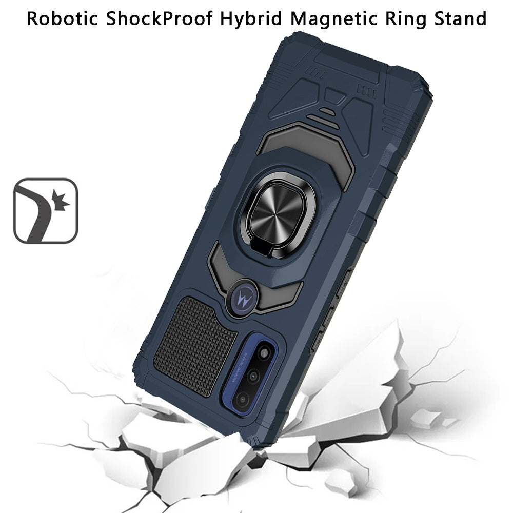 For Motorola Moto G Pure Hybrid Dual Layer with Rotate Magnetic Ring Stand Holder Kickstand, Rugged Shockproof Anti-Scratch Protective Phone Case Cover