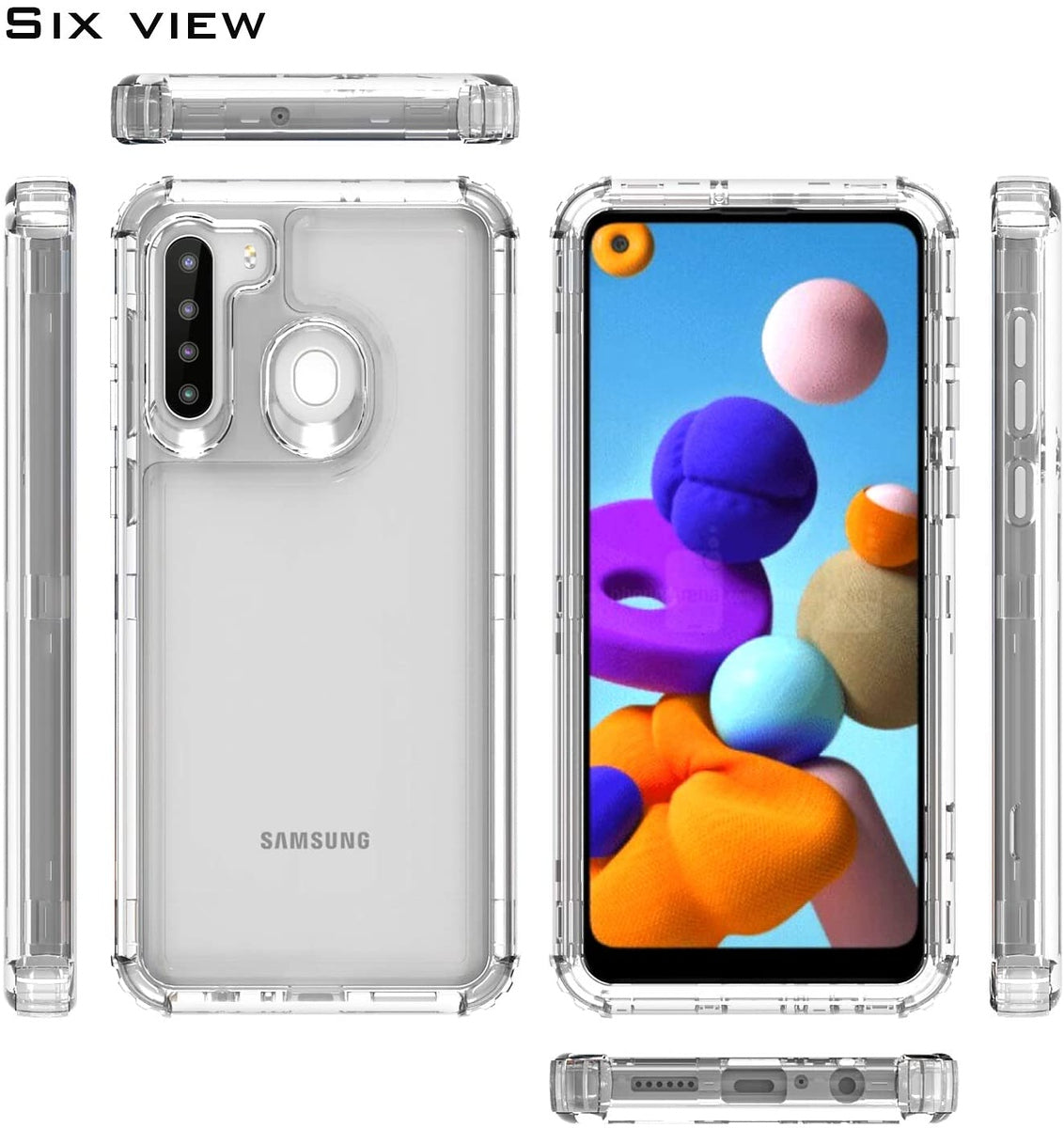 For Samsung Galaxy A22 5G Transparent 3 Layer Heavy Duty Rugged Full Body Shockproof Hybrid Hard PC + TPU Bumper Protective Phone Case Cover