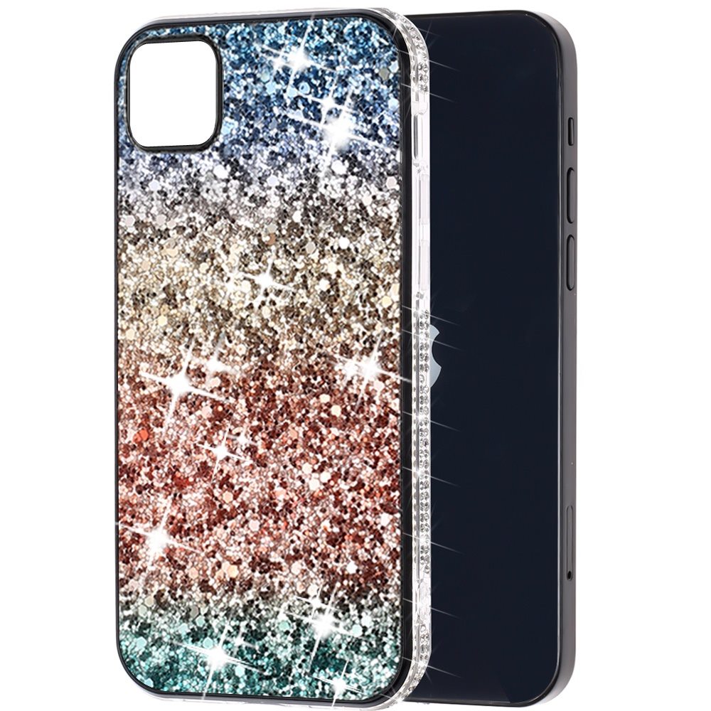 For Samsung Galaxy A22 5G Rhinestone Sparkling Rainbow Gradual Glitter Full Diamond Bling Protective Hybrid Rugged Slim TPU Phone Case Cover