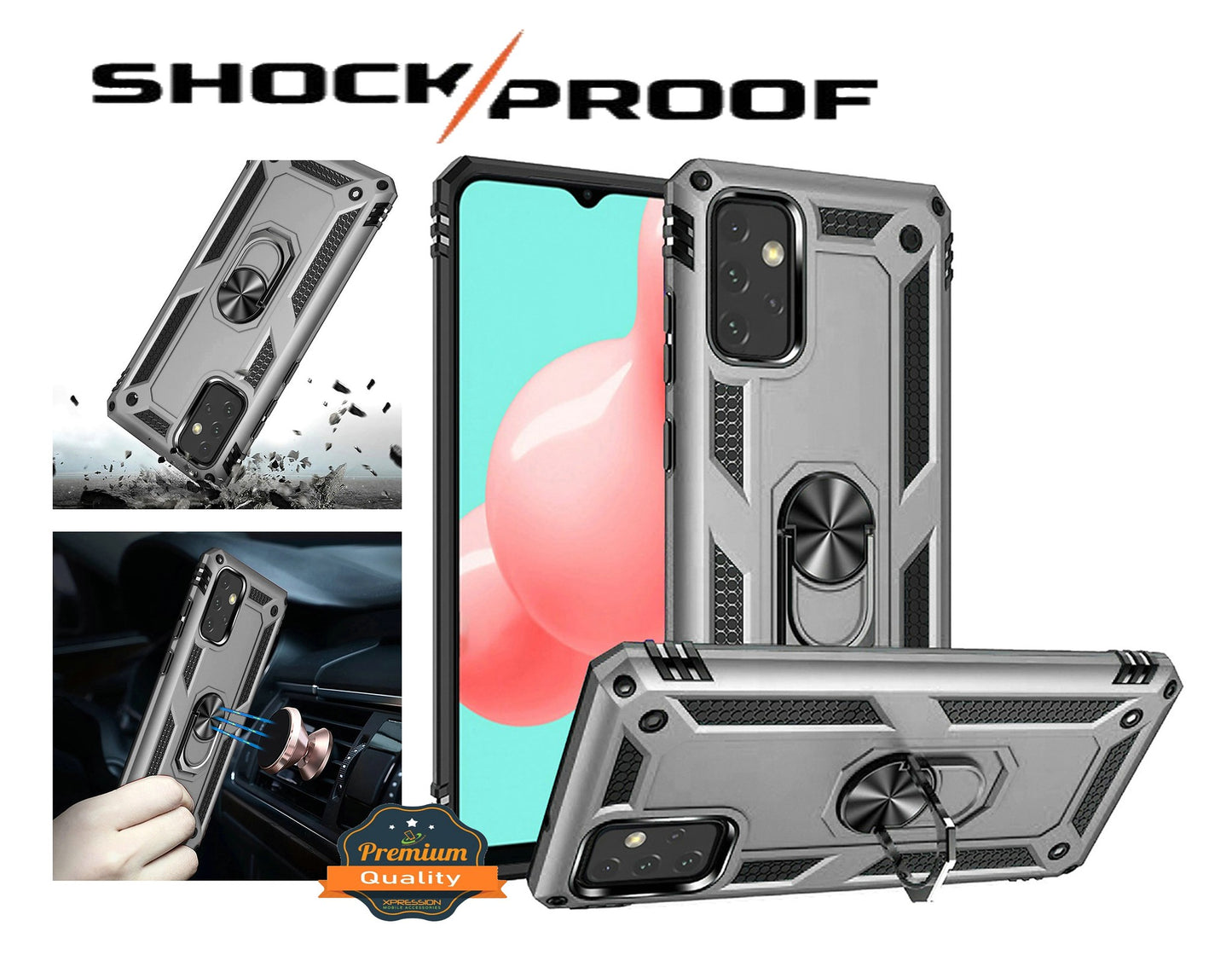 For Samsung Galaxy A02S Hybrid Durable 360 Degree Rotatable Ring Stand Holder Kickstand Fit Magnetic Car Mount Phone Case Cover