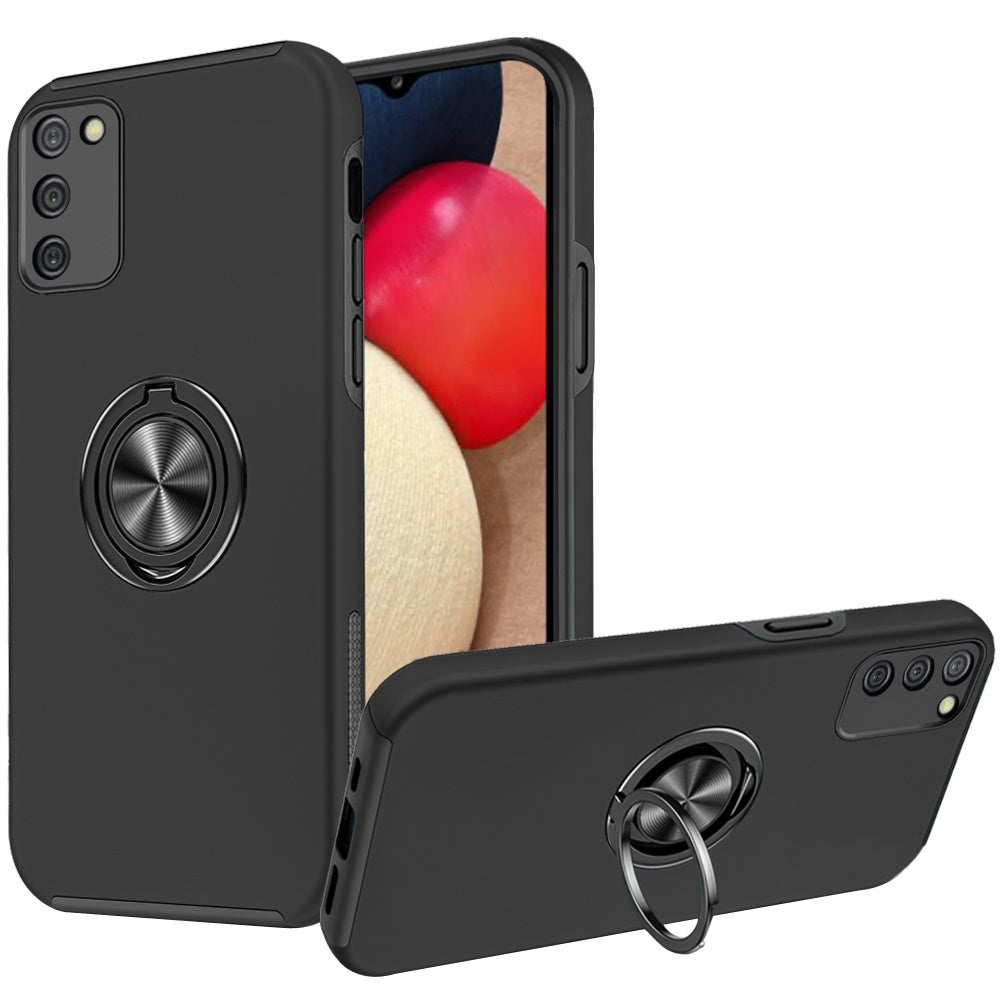 For Samsung Galaxy A02S Hybrid 360 Degree Rotatable Metal Invisible Ring Stand Holder Fit Magnetic Car Mount Shockproof Slim Phone Case Cover