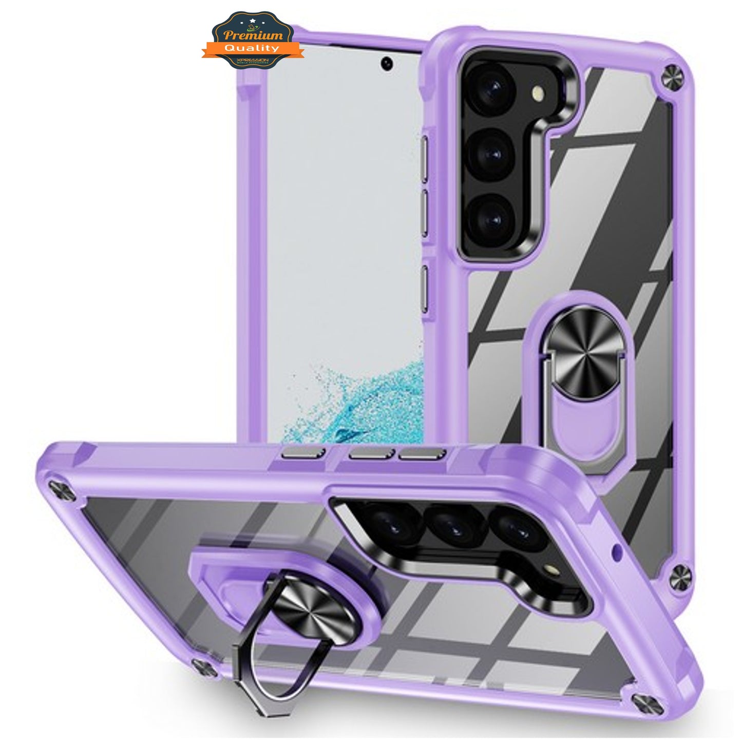 For Samsung Galaxy S23 /Plus /Ultra Clear Transparent Hybrid with 360° Magnetic Ring Stand PC Heavy Duty Shockproof Hard Back Phone Case Cover