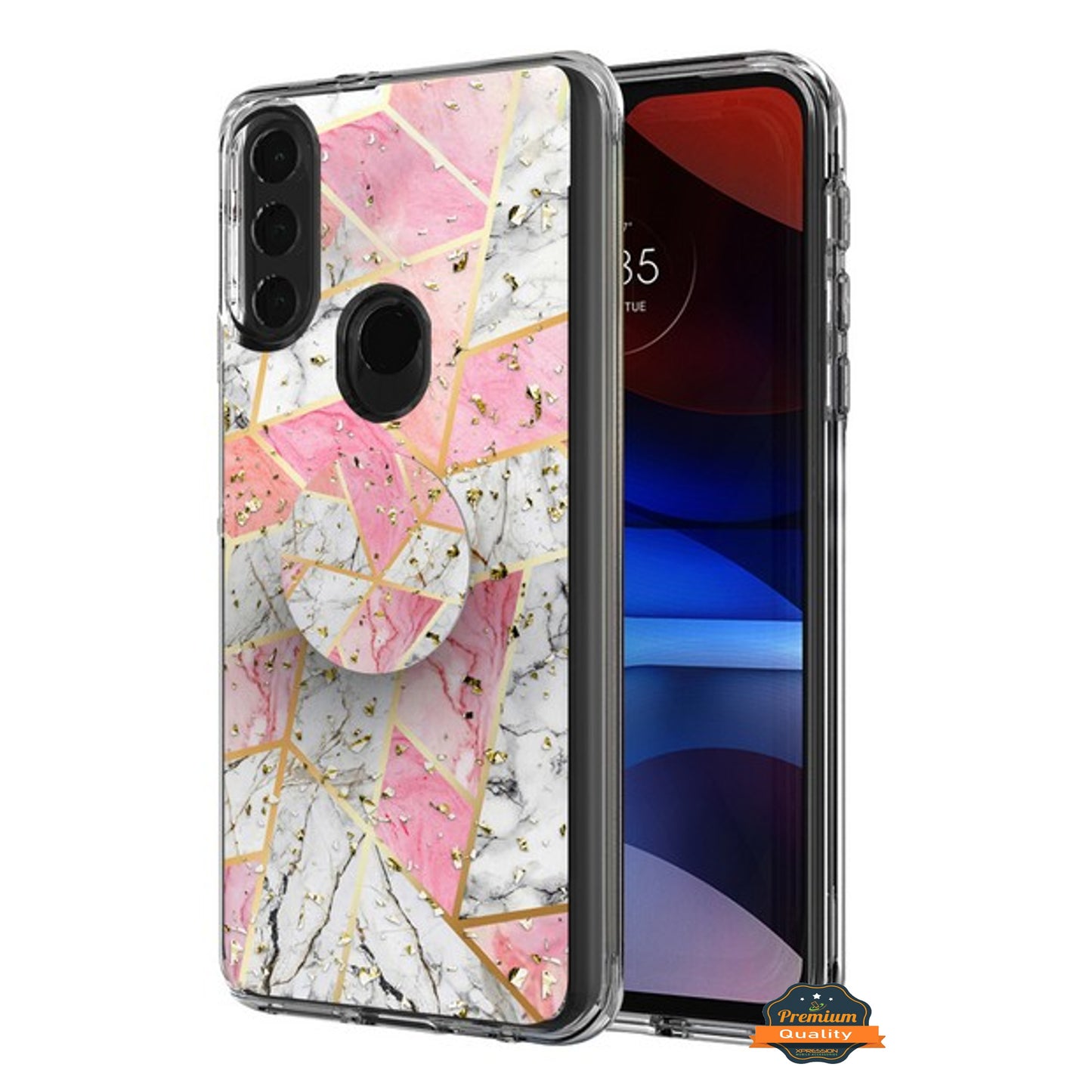 For Motorola Moto G Power 2022 Elegant Pattern Design Bling Glitter Hybrid Cases with Ring Stand Pop Up Finger Holder Kickstand Phone Case Cover