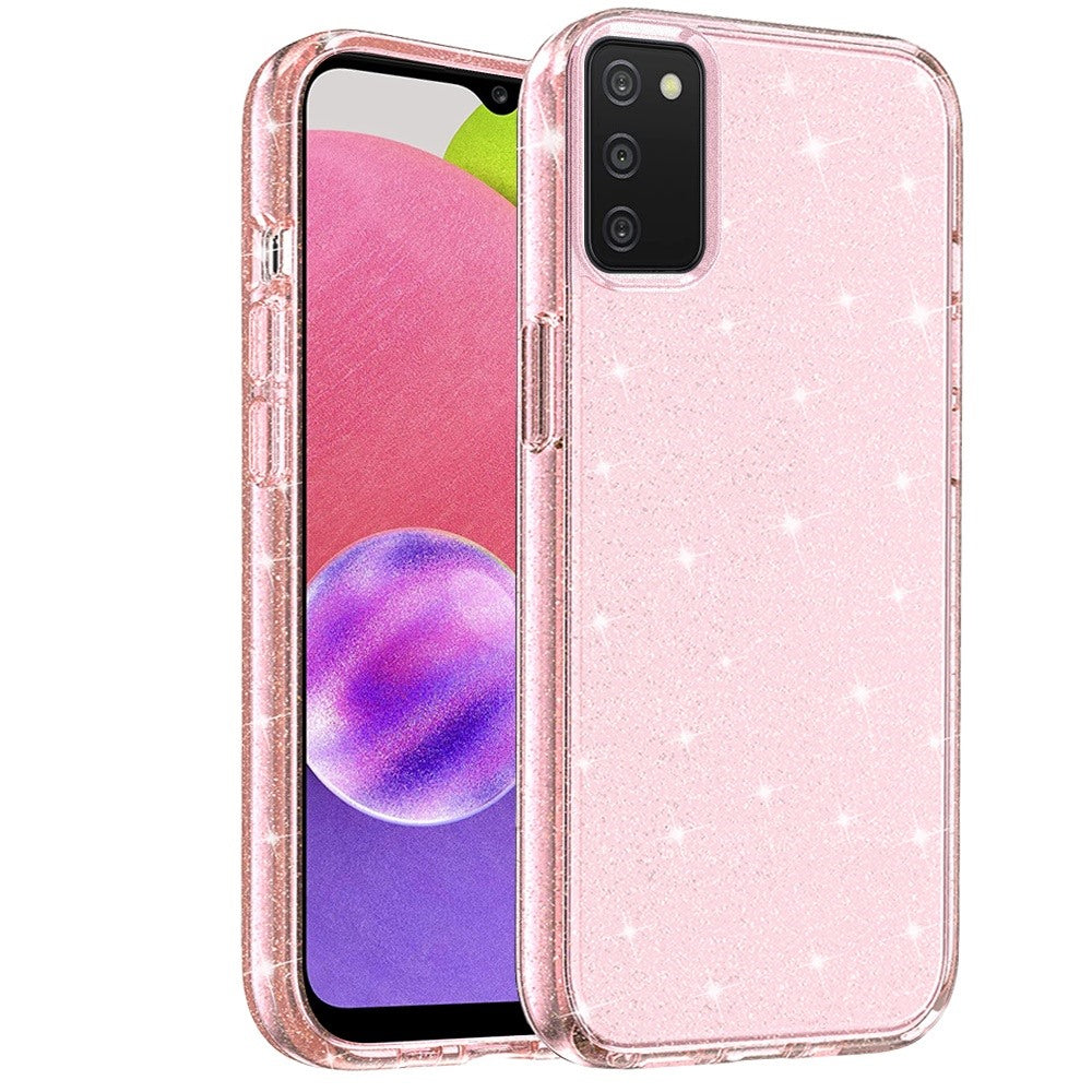 For Samsung Galaxy A03S Transparent Crystal Glitter Shiny Sparkle Bling Sjiny TPU Rubber Hard PC Back Hybrid Armor Frame Phone Case Cover