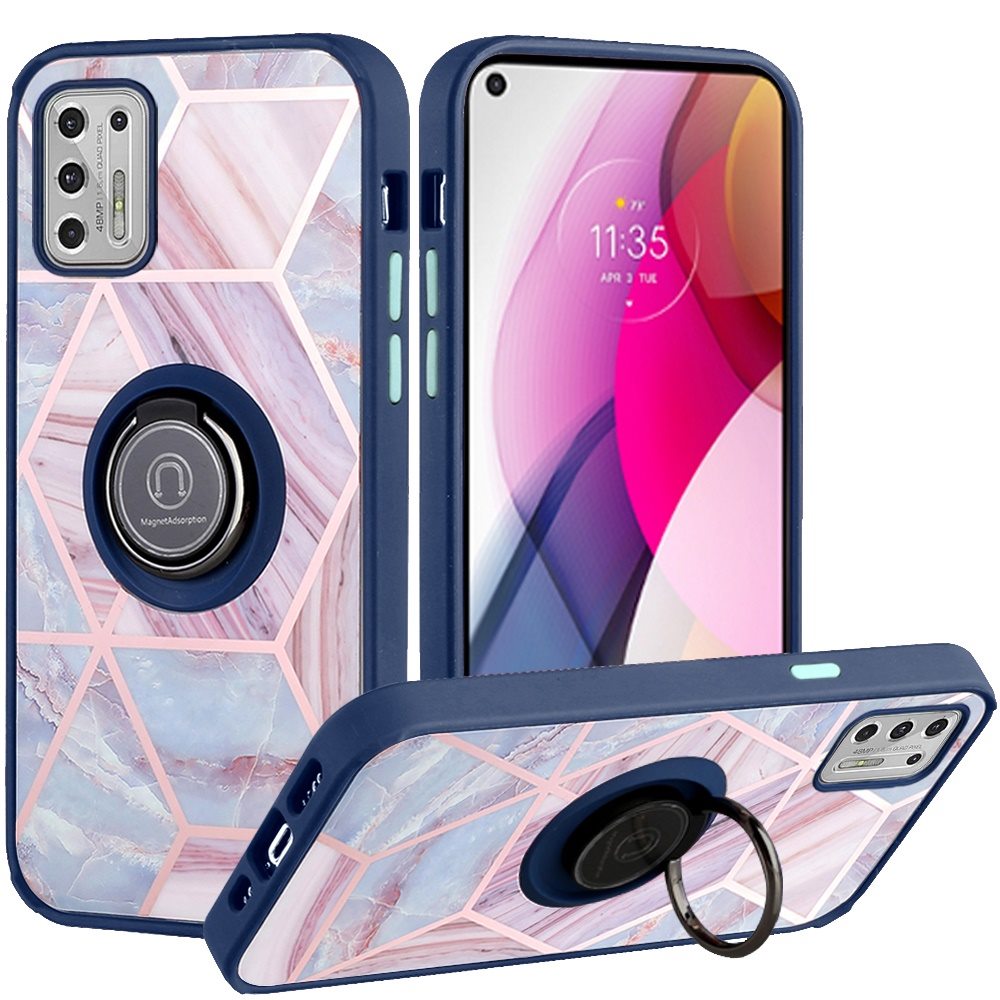 For Samsung Galaxy A02S Unique Marble Design with Magnetic Ring Kickstand Holder Hybrid TPU Hard PC Armor Shockproof Phone Case Cover