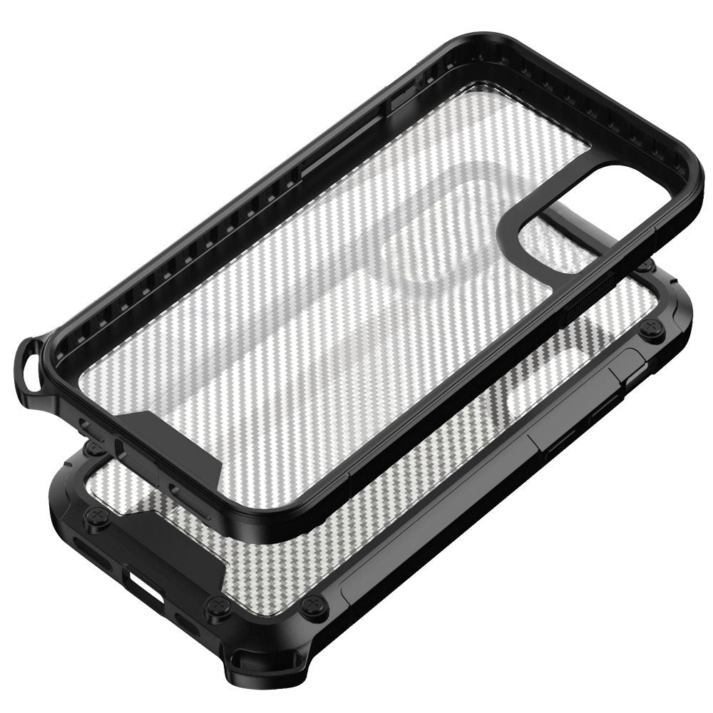 For Apple iPhone 13 Pro Max (6.7") Clear Matte Carbon Fiber Design Heavy Duty Shockproof Hybrid Armor Military Grade Drop Protection Phone Case Cover