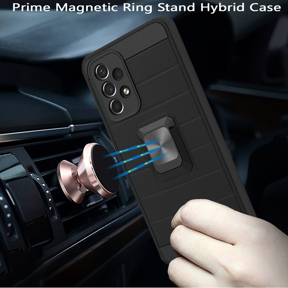 For Samsung Galaxy A33 5G Magnetic Ring Holder Rubber Hybrid Stand Kickstand Texture Rugged Armor Heavy Duty Military Grade Phone Case Cover