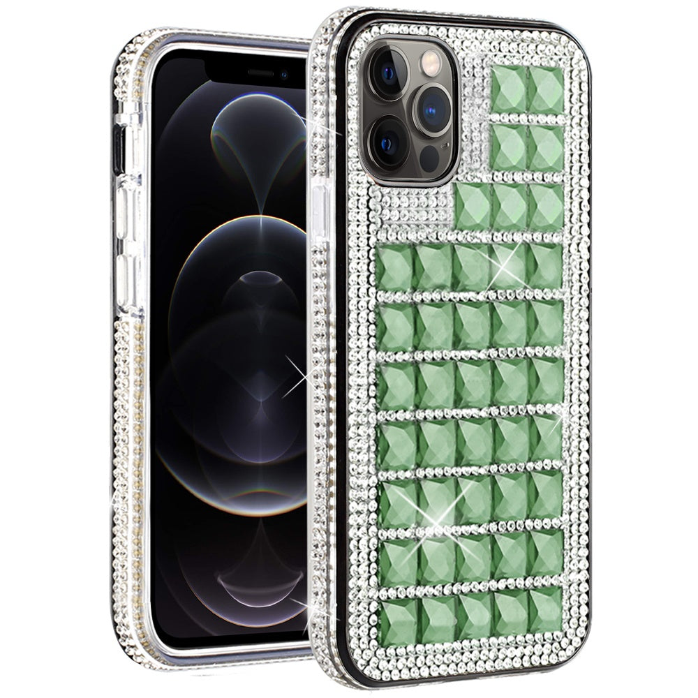 For Apple iPhone 13 /Pro Max Mini Fashion Luxury 3D Bling Diamonds Rhinestone Jeweled Shiny Crystal Glitter Hybrid TPU Bumper Hard Phone Case Cover