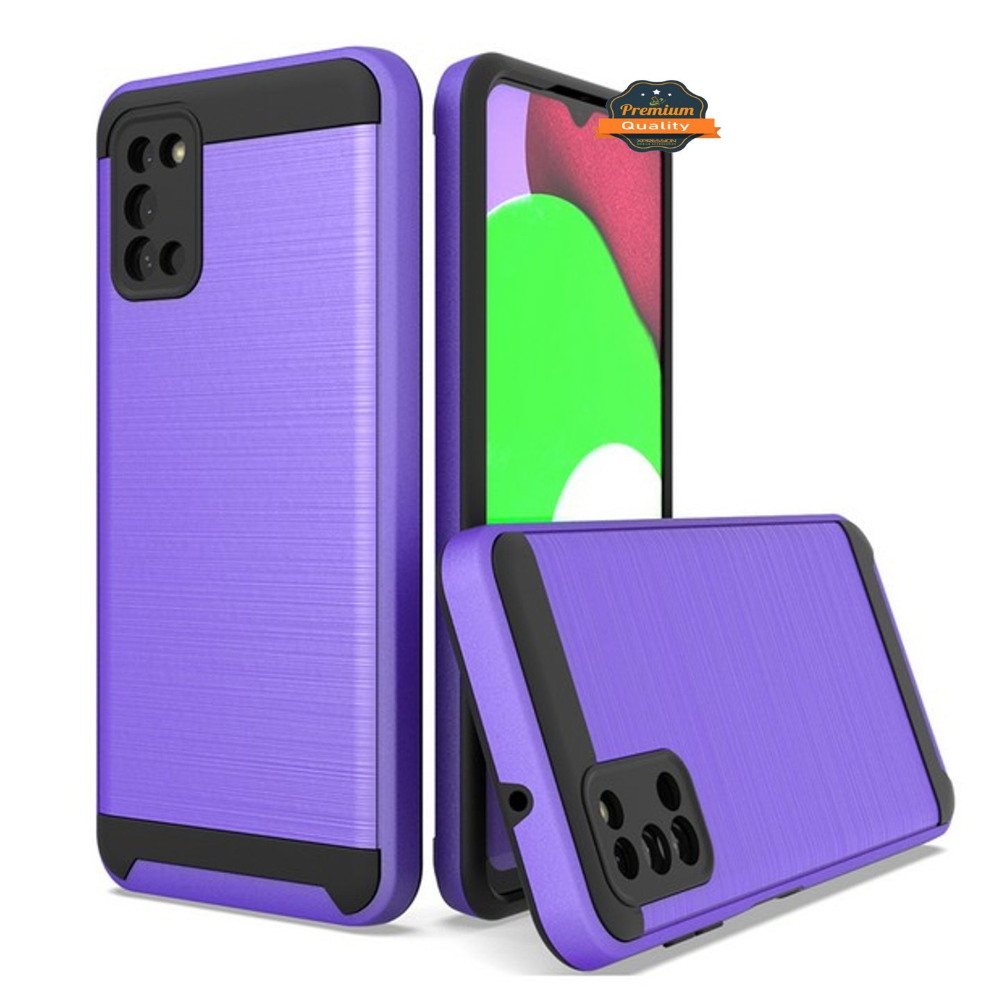 For Samsung Galaxy A03S Slim Rugged TPU + Hard PC Brushed Metal Texture Hybrid Dual Layer Defender Armor Shock Absorbing Phone Case Cover