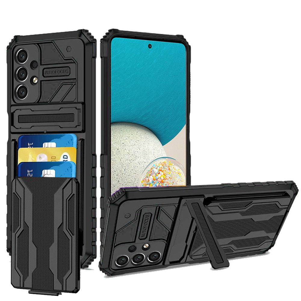 For Samsung Galaxy A53 5G Wallet Credit Card Holder ID Slot Hidden Back Pocket with Kickstand Dual Layer Armor Hard Hybrid Phone Case Cover