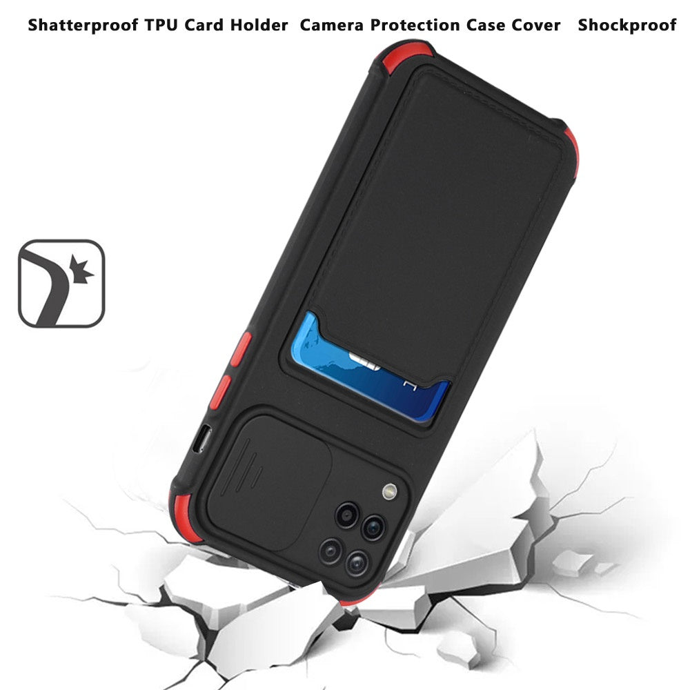 For Samsung Galaxy A12 5G Slim Wallet Case Credit Card Holder Back TPU Hybrid Rubber Silicone with Slide Camera Protection Phone Case Cover