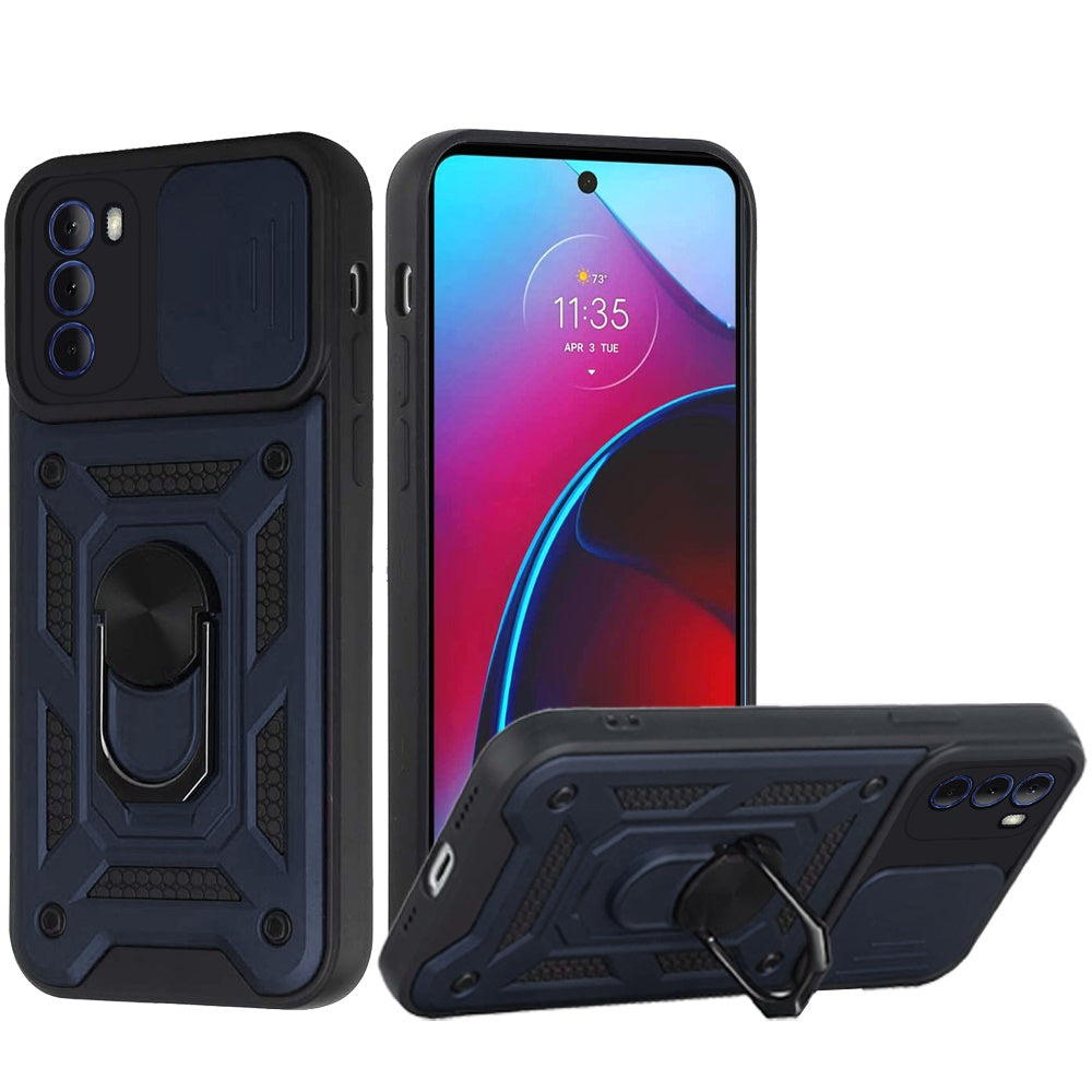 For Motorola Moto G Stylus 2022 4G Hybrid Cases with Slide Camera Lens Cover, Ring Holder Kickstand Rugged Dual Layer Phone Case Cover
