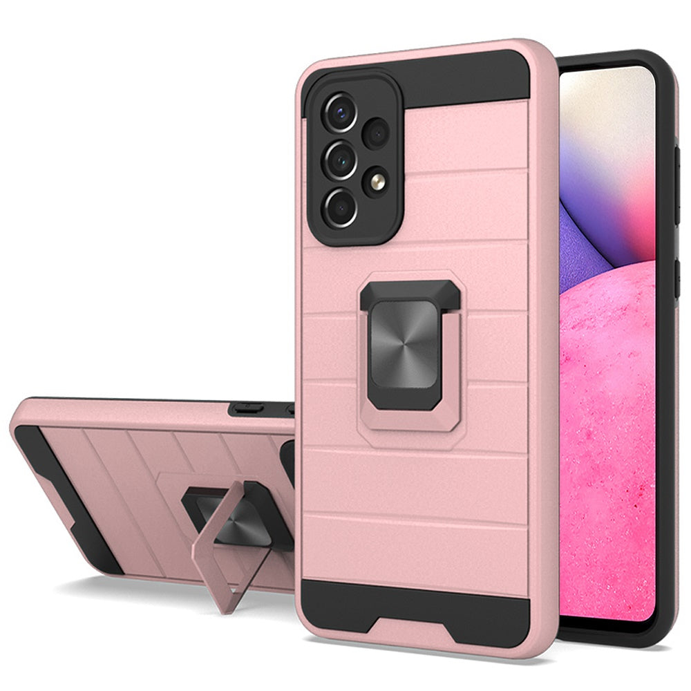 For Samsung Galaxy A33 5G Magnetic Ring Holder Rubber Hybrid Stand Kickstand Texture Rugged Armor Heavy Duty Military Grade Phone Case Cover