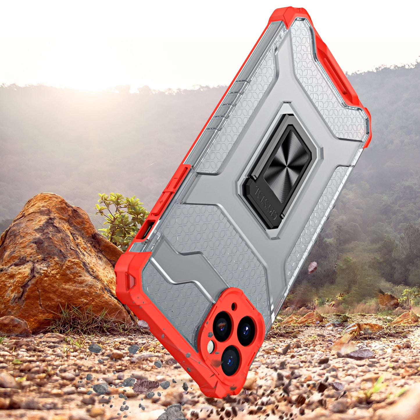 For Apple iPhone SE 2022 /SE 2020/8/7 Transparent 360 Rotation Built-in Ring Kickstand Holder Hybrid Rugged Armor Bumper Phone Case Cover