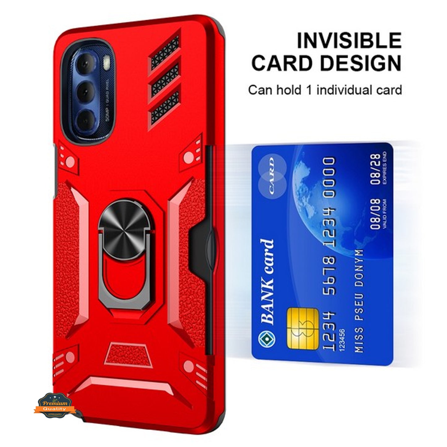 For Samsung Galaxy A03S Invisible Wallet Credit Card Holder with Ring Stand Kickstand Heavy Duty Slim Shockproof Hybrid Phone Case Cover