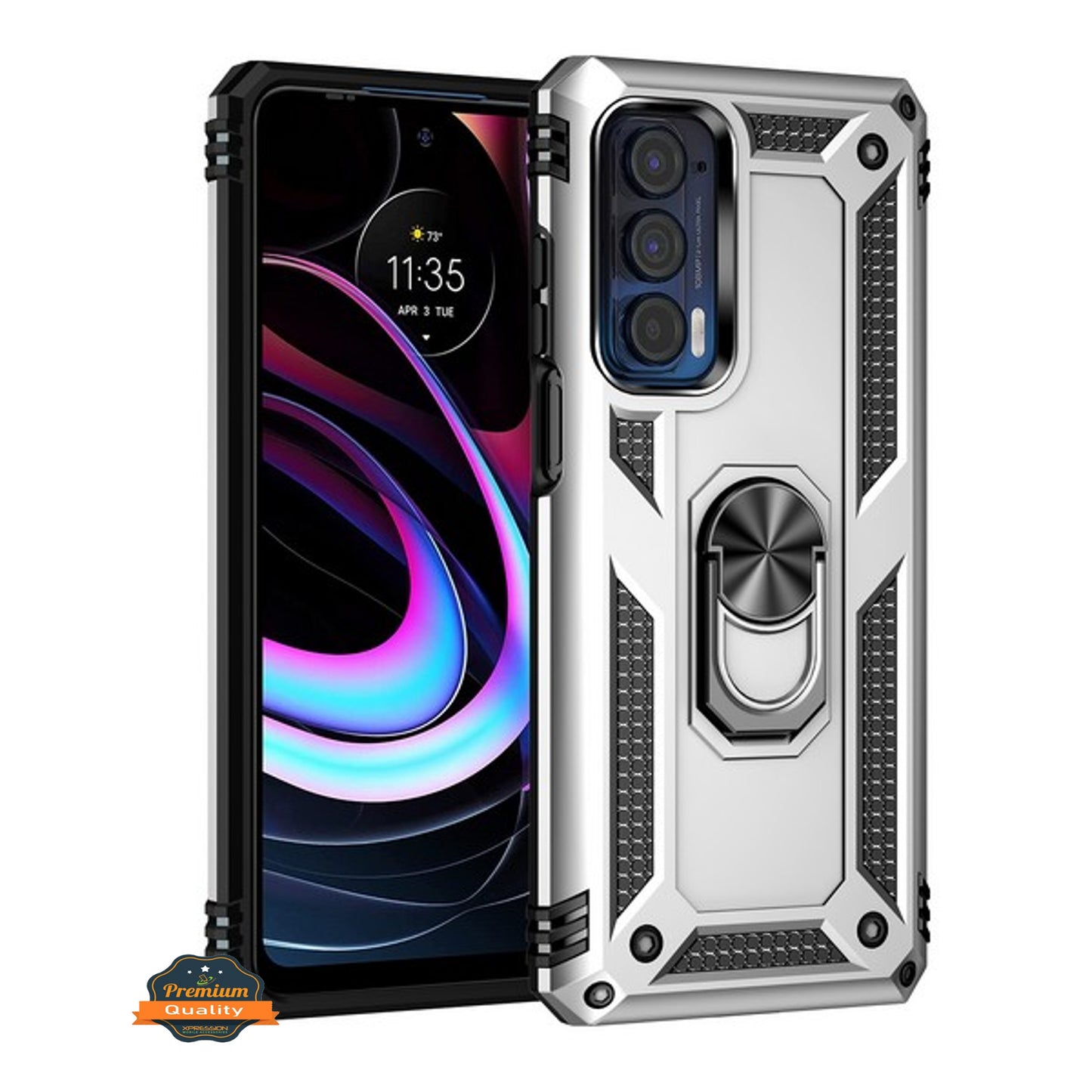 For Motorola Edge 2021 Shockproof Hybrid Dual Layer PC + TPU with Rotating Ring Stand Metal Kickstand Heavy Duty Armor Shell Phone Case Cover