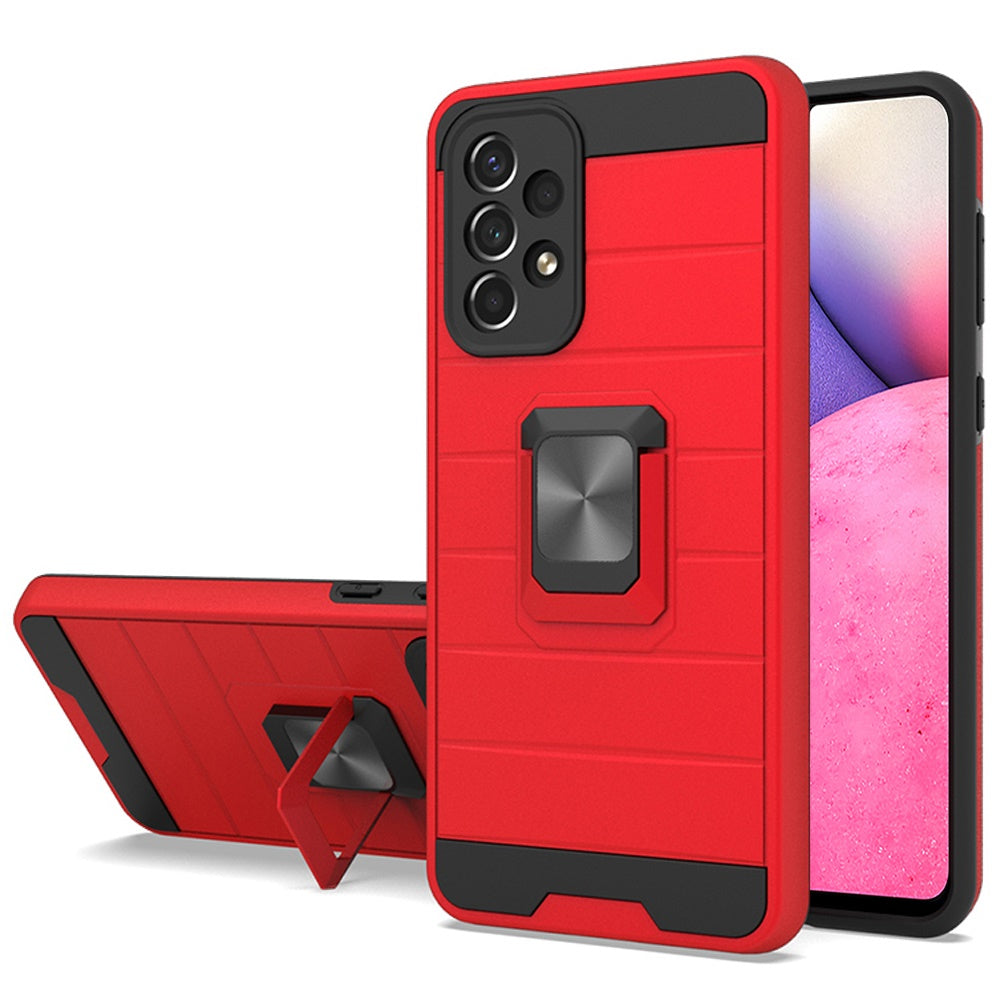 For Samsung Galaxy A33 5G Magnetic Ring Holder Rubber Hybrid Stand Kickstand Texture Rugged Armor Heavy Duty Military Grade Phone Case Cover