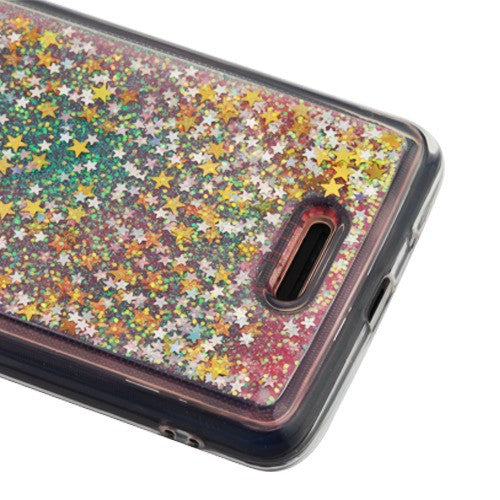 For T-Mobile Revvl Plus Quicksand Liquid Glitter Bling Hybrid Flowing Sparkle Fashion Protector Skin Pink Phone Case Cover