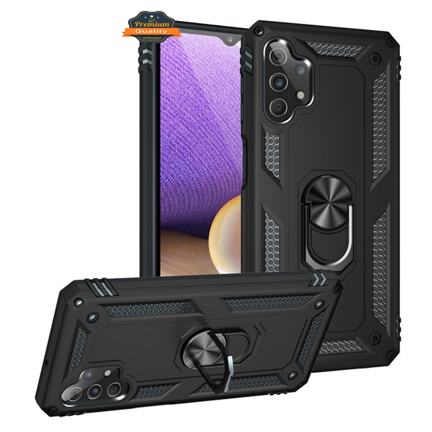 For Samsung Galaxy A32 5G Shockproof Hybrid Dual Layer PC + TPU with Ring Stand Metal Kickstand Heavy Duty Armor Shell Phone Case Cover