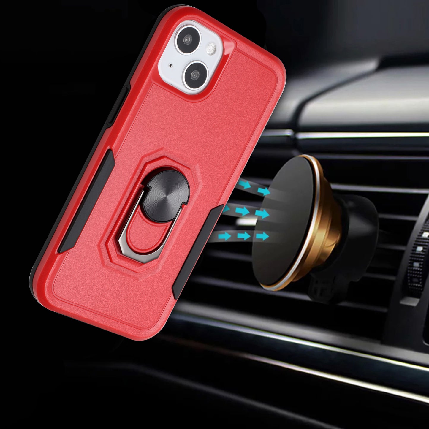 For Samsung Galaxy S21 Ultra Hybrid Tough Strong Dual Layer Hard PC TPU with Flat Magnetic Ring Stand Heavy-Duty Armor Red Phone Case Cover