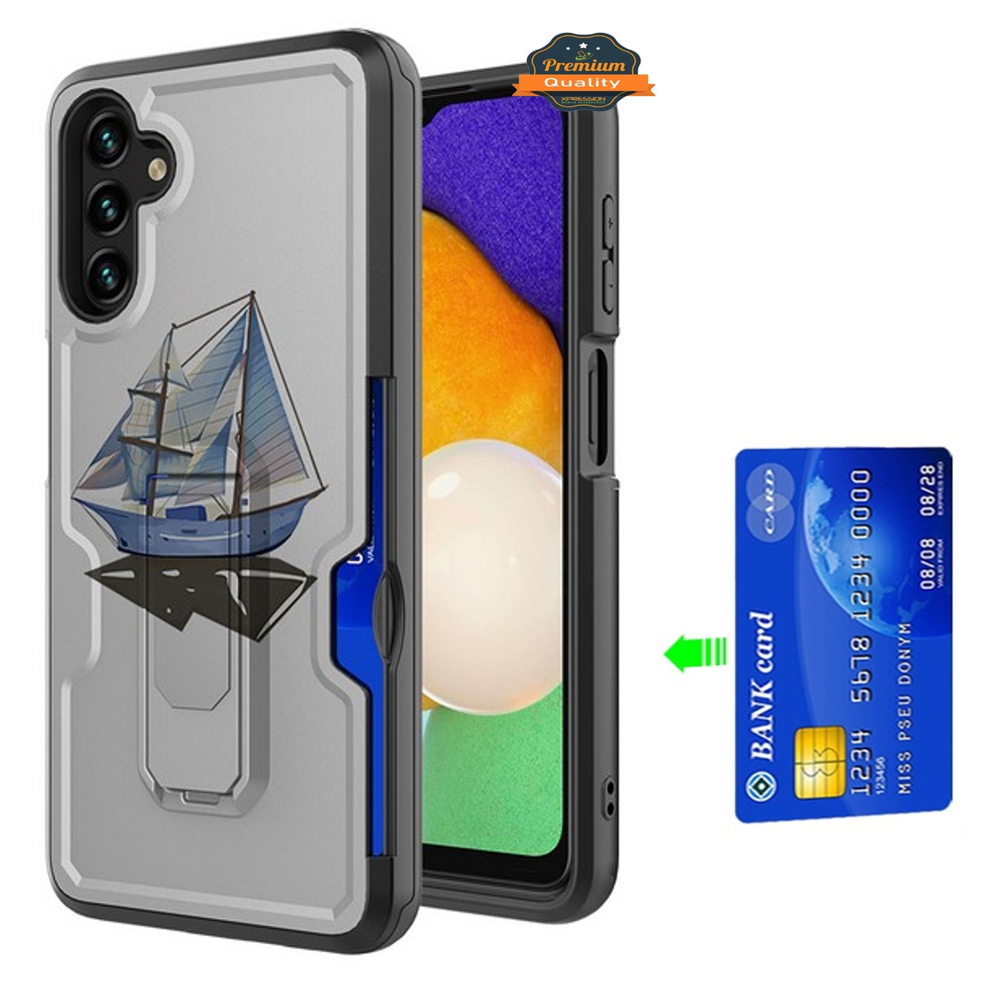 For Samsung Galaxy A13 5G Hidden Wallet Credit Card Slots with Kickstand Back Design Fashion Hybrid Shockproof Hard Phone Case Cover