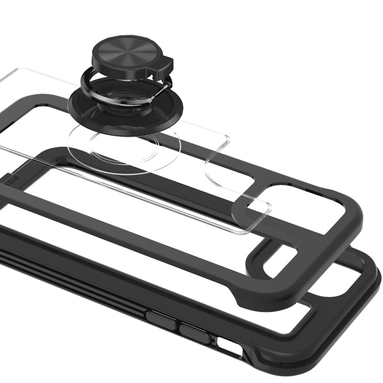 For Samsung Galaxy A03S Transparent Magnetic Ring Stand Hybrid 360 Degree Rotation Kickstand Armor Bumper Defender Phone Case Cover