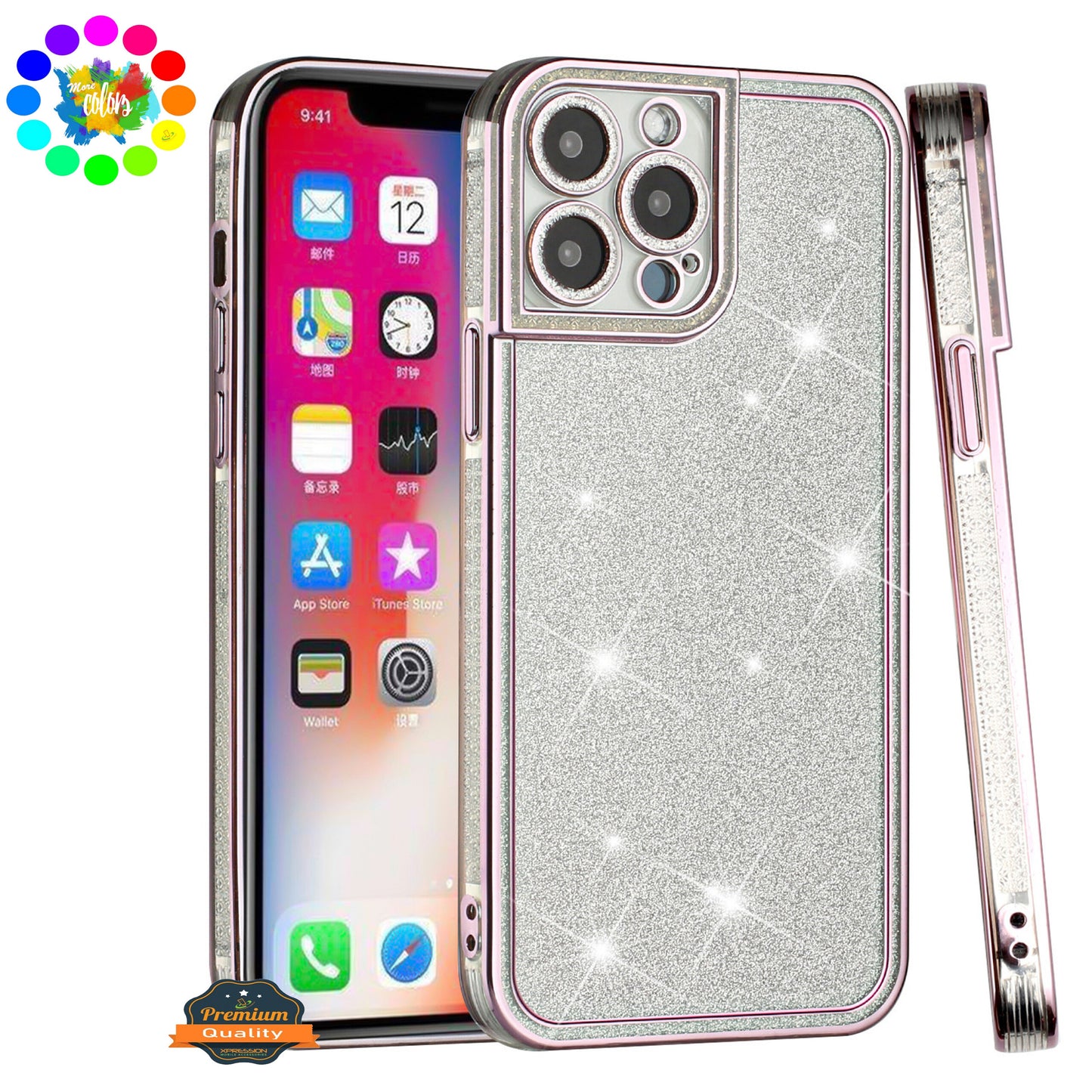 For Apple iPhone 11 (6.1") Luxury Chromed Edge Glitter Star Bling Thick TPU Shiny Bling Protective Frame Phone Case Cover