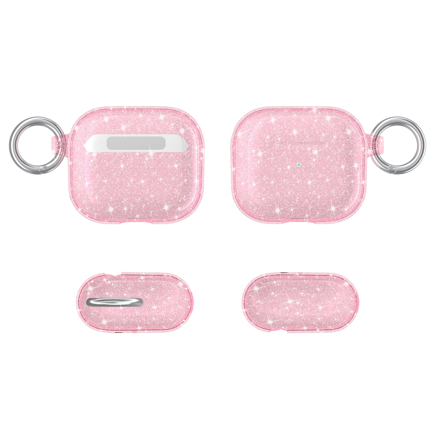 For Apple AirPods 3rd Generation (2021) Transparent Glitter Shimmer Bling Hybrid Silicone Rubber TPU Shockproof Skin with Keychain Phone Case Cover