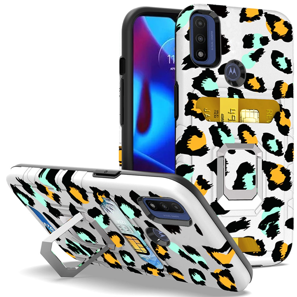 For Motorola Moto G Power 2022 Stylish Wallet Case Designed Credit Card Holder & Magnetic Kickstand Ring Heavy Duty Hybrid Phone Case Cover