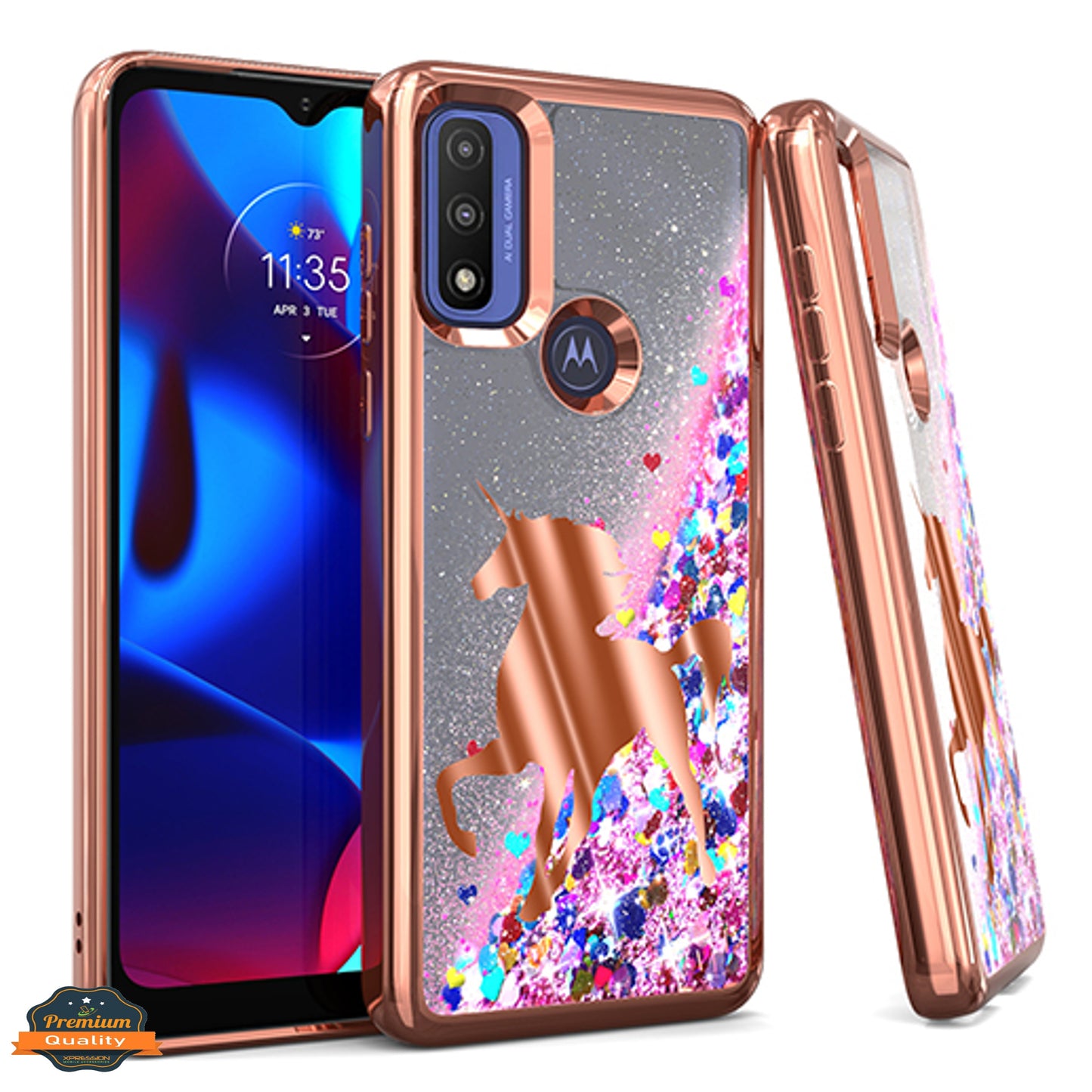 For Motorola Moto G Power 2022 Quicksand Liquid Glitter Bling Flowing Sparkle Fashion Hybrid Rubber TPU and Chrome Plating Hard Phone Case Cover