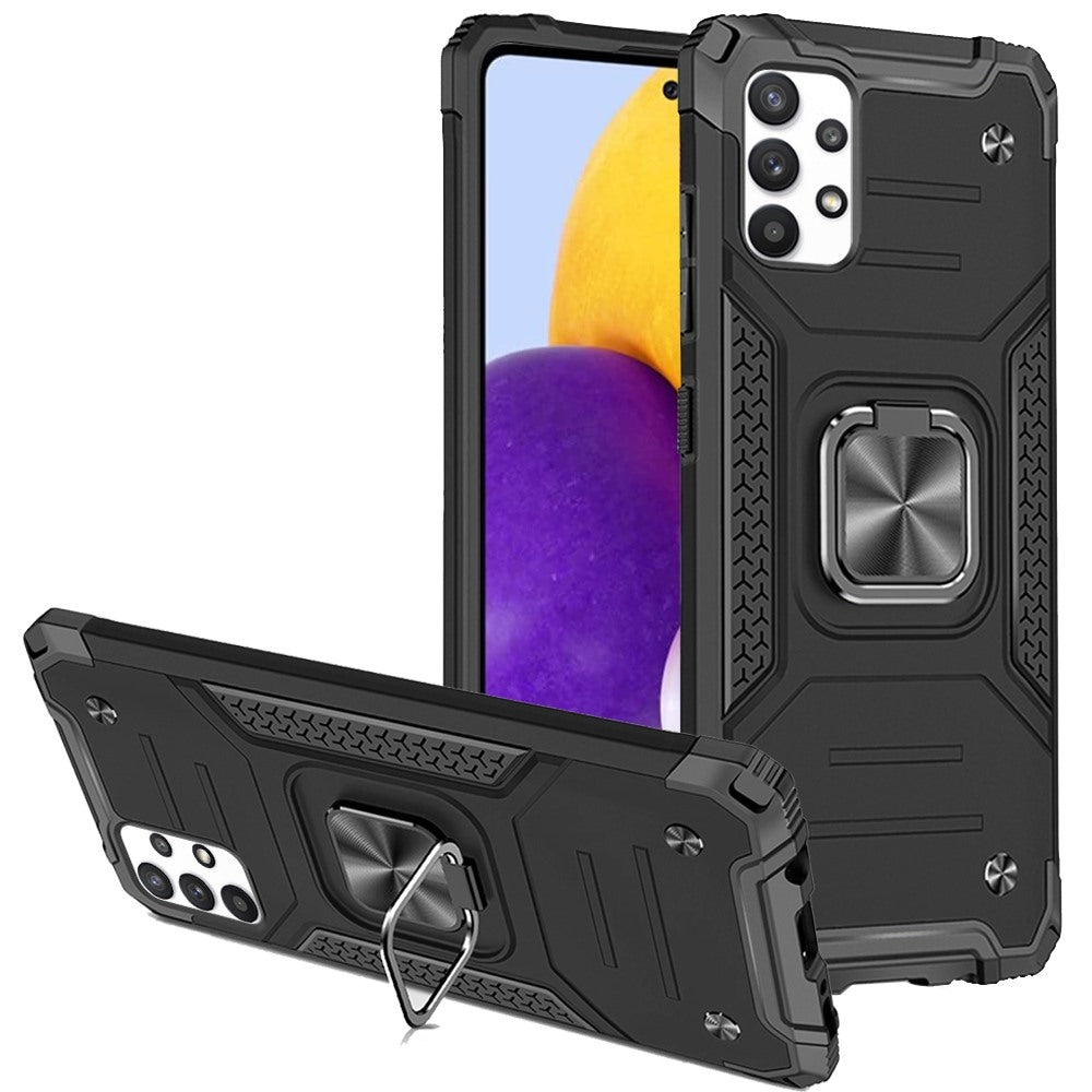 For Samsung Galaxy A73 5G Armor Hybrid with Ring Holder Kickstand Shockproof Heavy-Duty Durable Rugged Dual Layer Phone Case Cover