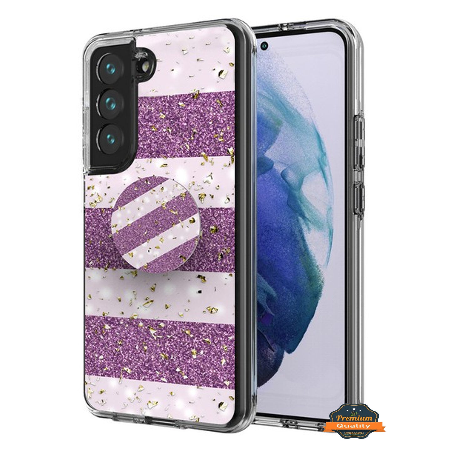 For Samsung Galaxy S22 Plus Elegant Pattern Design Bling Glitter Hybrid Cases with Ring Stand Pop Up Finger Holder Kickstand Phone Case Cover