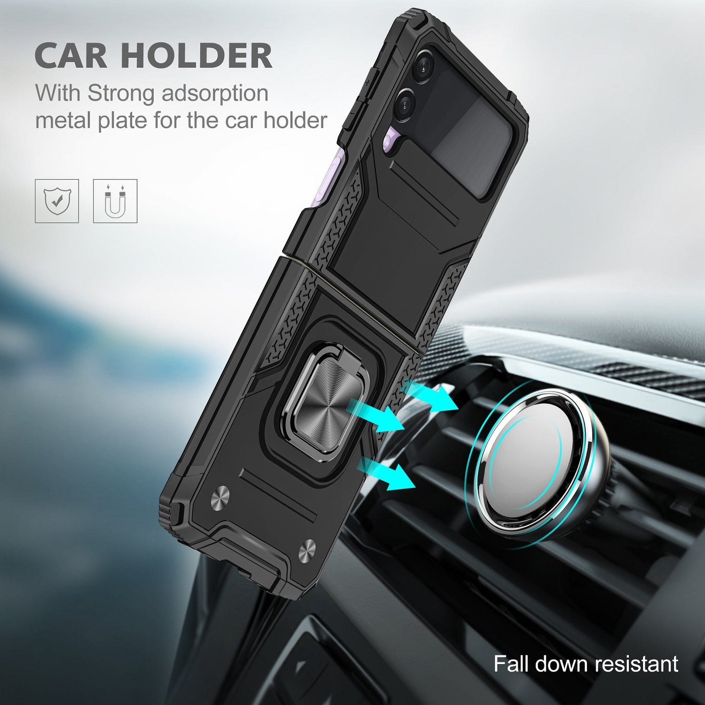 For Samsung Galaxy Z Flip 4 5G Hybrid Armor with Ring Holder Kickstand Shockproof Heavy-Duty Durable Rugged Dual Layer Phone Case Cover