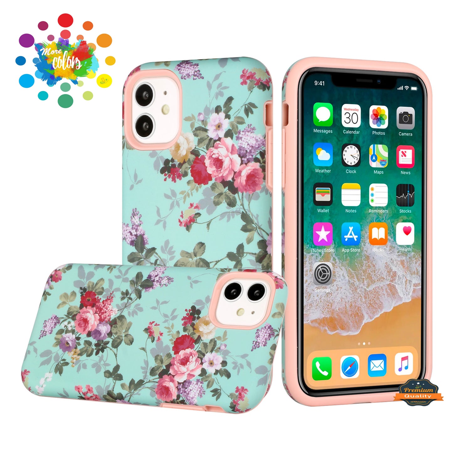 For Apple iPhone 11 (6.1") Bliss Floral Stylish Design Hybrid Rubber TPU Hard PC Shockproof Armor Rugged Slim Fit Phone Case Cover
