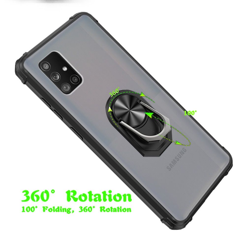 For Samsung Galaxy A71 5G Clear Silicone Shockproof Tuff Hybrid Protection Cover Transparent TPU with Magnetic Ring Kickstand Phone Case Cover