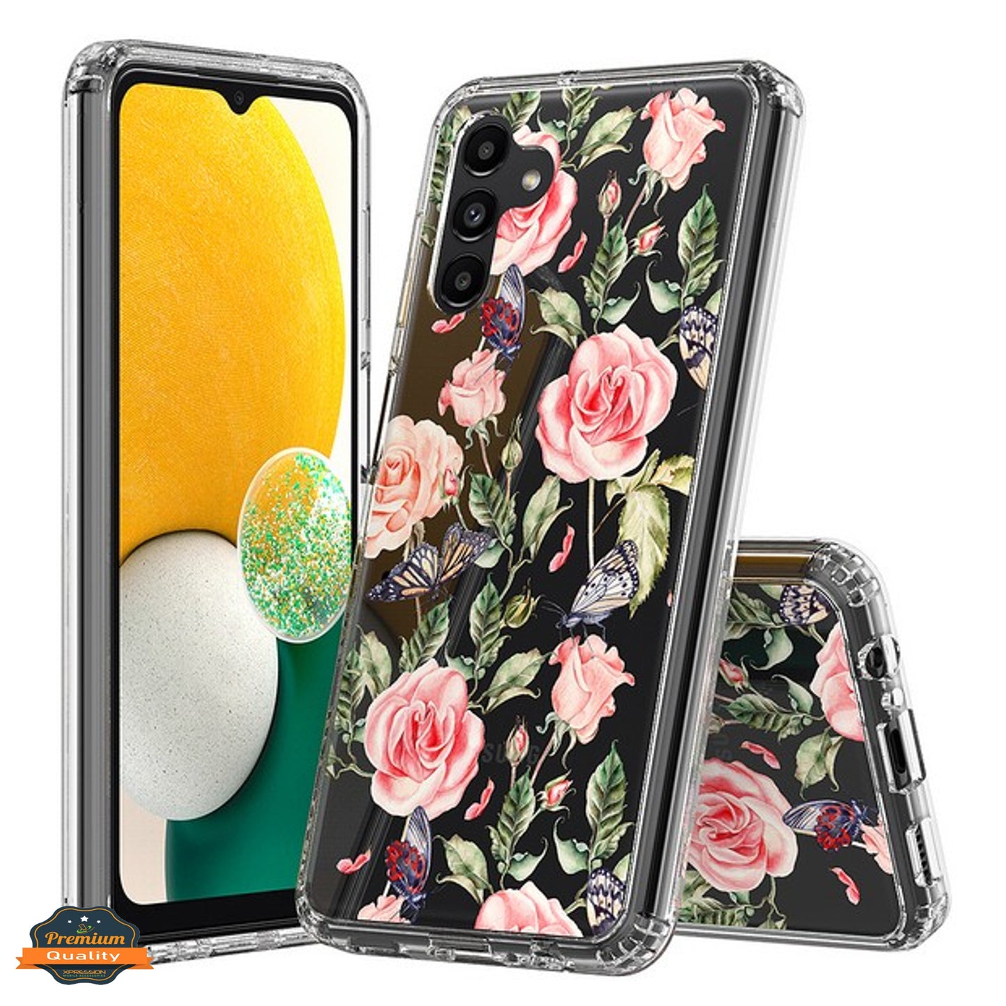 For Samsung Galaxy A13 5G Floral Patterns Design Transparent TPU Silicone Shock Absorption Bumper Slim Hard Back Phone Case Cover