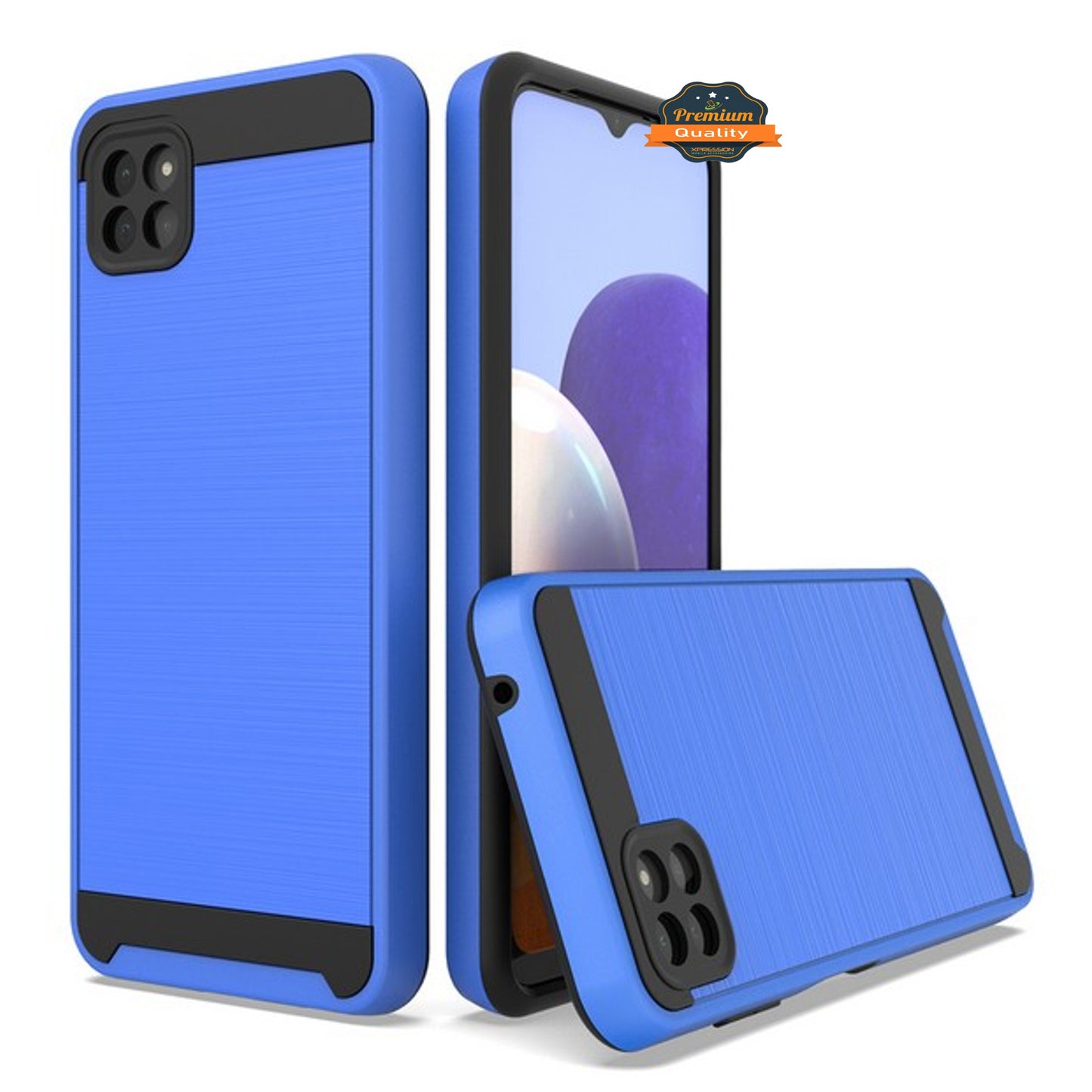 For Samsung Galaxy A22 5G Slim Rugged TPU + Hard PC Brushed Metal Texture Hybrid Dual Layer Defender Armor Shock Absorbing Phone Case Cover