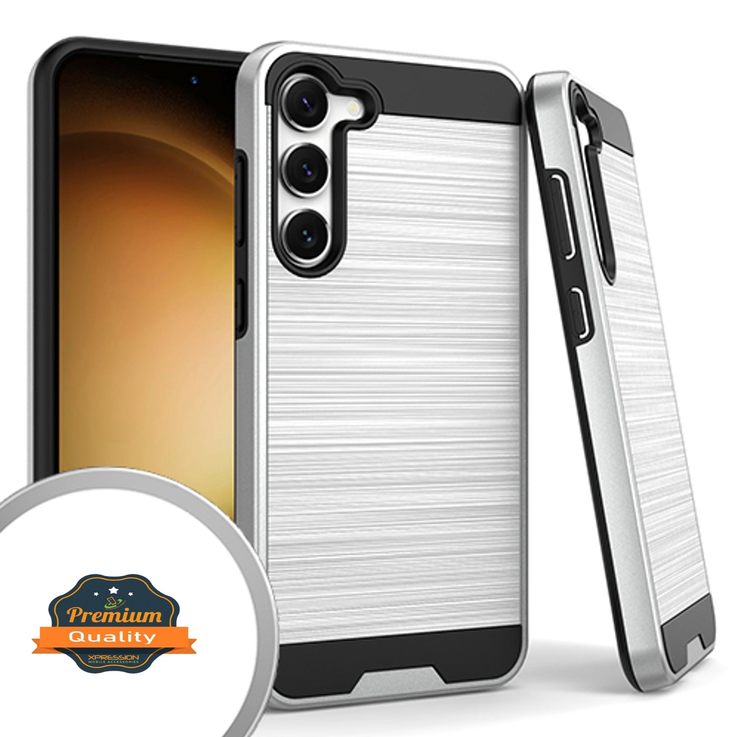 For Samsung Galaxy A54 5G Hybrid Brushed Metal Texture Rugged Slim Shockproof Dual Layers 2-Piece Hard PC + Soft TPU Phone Case Cover