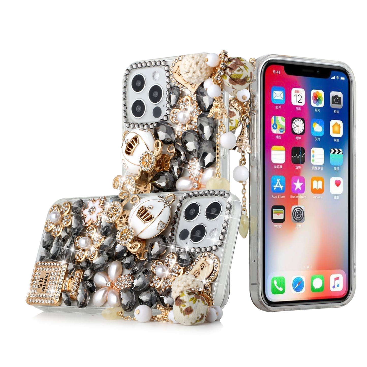 For Apple iPhone 11 (6.1") Bling Clear Crystal 3D Full Diamonds Luxury Sparkle Rhinestone Hybrid Protective Phone Case Cover