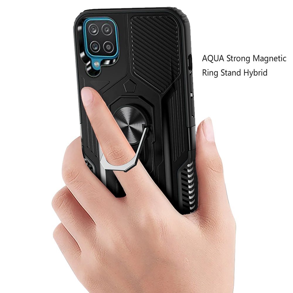 For Samsung Galaxy A12 5G Military Grade Hybrid Heavy Duty 2 in 1 Protective Hard PC and Soft Silicone with Ring Stand Holder Phone Case Cover